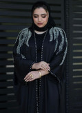 عبای زنانه مجلسی سنگ دوزی مدل خطی نقره ای