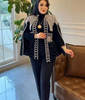 شنل استین دار مدل کتی باجنس کرپ مرویجت وجواهردوزی نقره ایی