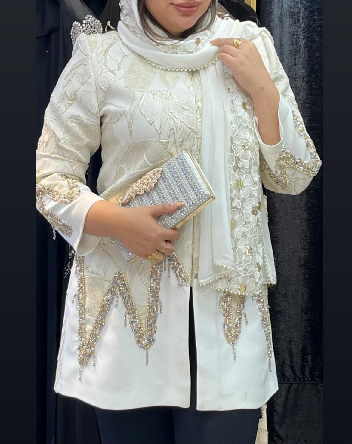 کت ژاکارد مزونی ترکیبی ژاکارد با کرپ وجواخردوزی مدل برگی