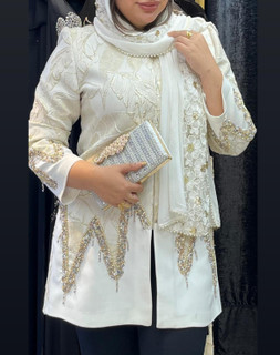 کت ژاکارد مزونی ترکیبی ژاکارد با کرپ وجواخردوزی مدل برگی